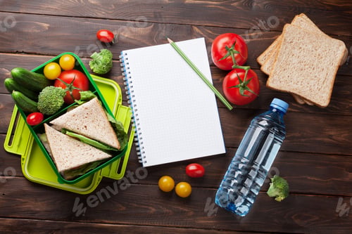 Preview: Lunch box with vegetables and sandwich