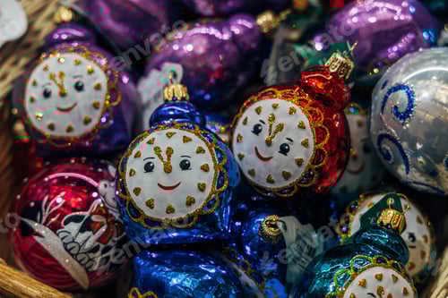 Preview: Christmas tree decorations on a store counter close-up