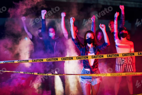 Preview: Group of protesting young people that standing together