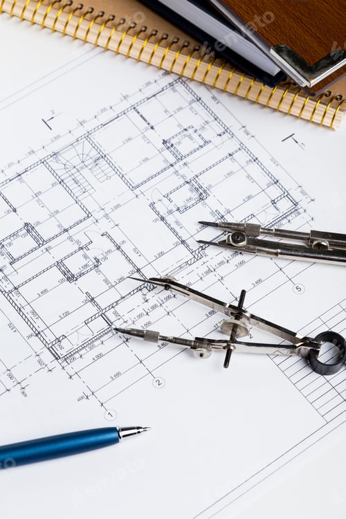 Preview: Architect worplace top view.