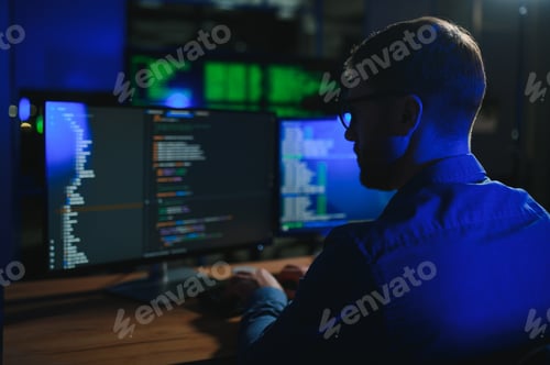 Preview: programmer working at desk in office