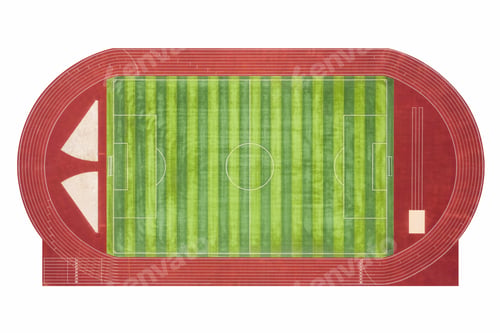 Preview: red runway and green football field isolated