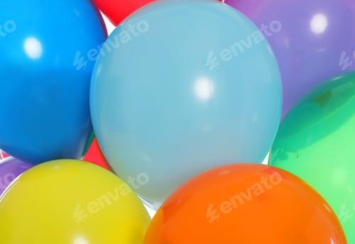 Preview: Group of bright festive balloons as background, closeup