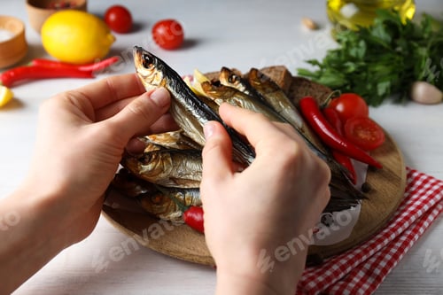 Preview: Concept of tasty food - delicious smoked fish