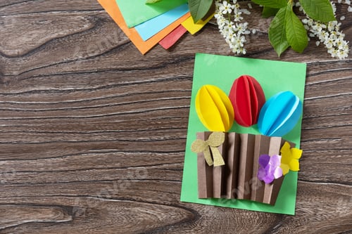 Preview: Easter congratulation card with basket easter eggs. Handmade.