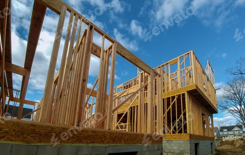 Preview: carpenter at work with wooden roof construction Wood Building frame