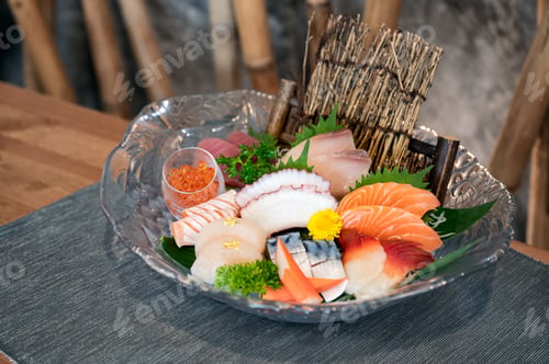 Preview: Various japanese fresh sashimi fish and seafood set