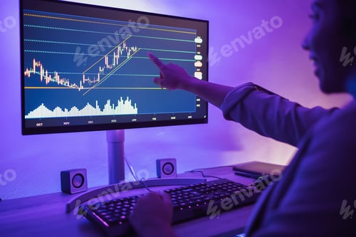 Preview: Business woman working on financial market - Finance and technology concept