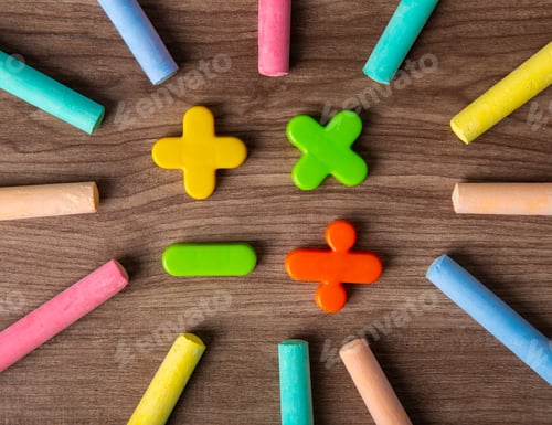 Preview: Mathematical math symbols with color chalks.
