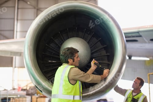 Preview: Aircraft workers checking airplane