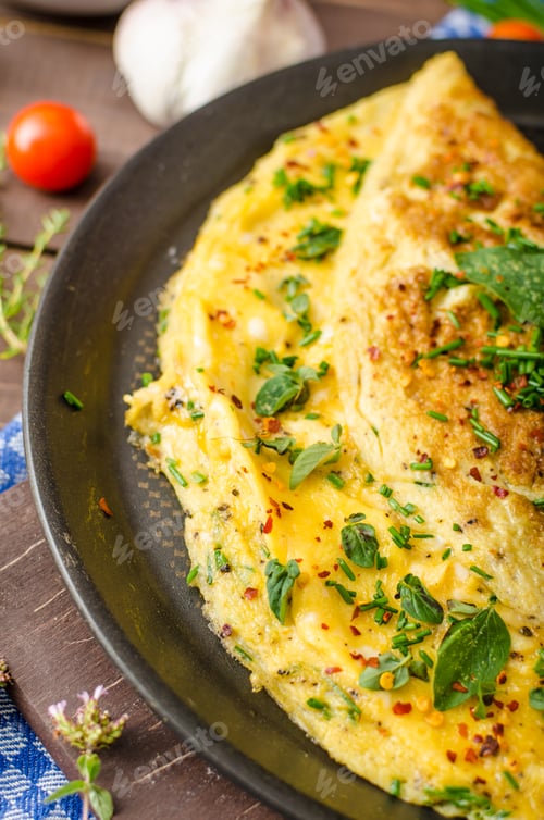 Preview: Herb omelette with chives and oregano sprinkled with Herb omelette with chili flakes