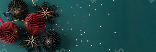 Preview: Banner with paper honeycomb Christmas balls on dark green background