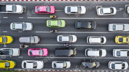 Preview: Aerial drone photograph of traffic jam in metropolis city.