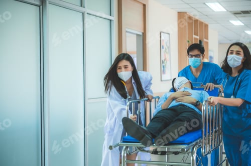 Preview: Medical professionals doctor wear surgical masks to prevent the spread of the virus
