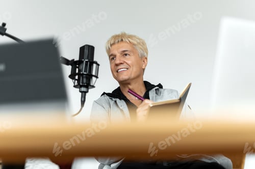 Preview: Workplace of a radio host in a recording studio. communicates with listeners of online news