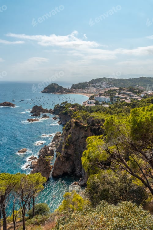 Preview: Aerial view of Tossa de Mar in summer, Girona on the Costa Brava of Catalonia