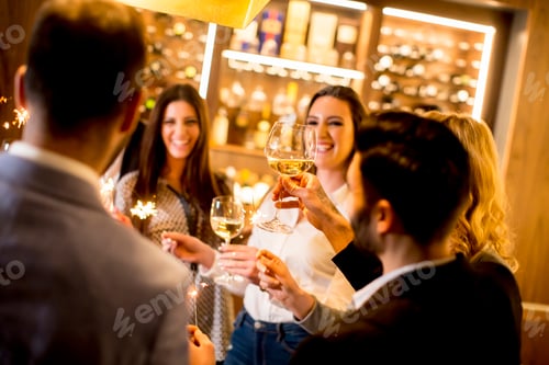 Preview: Young people toasting with white wine