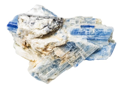 Preview: raw blue kyanite crystals in rock isolated