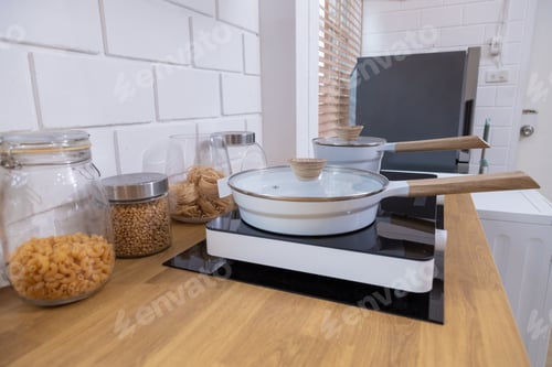 Preview: Various kitchen utensils set of cooking pots, pans