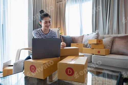 Preview: Business Start up SME concept. Young startup entrepreneur small business owner working at home