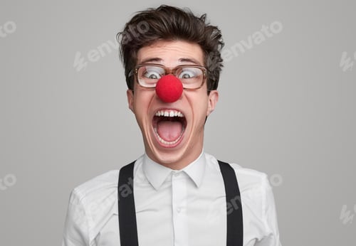 Preview: Man With Red Nose Yelling with Glasses