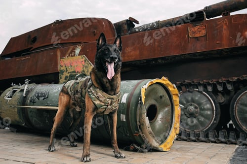 Preview: Malinois Dog in Bulletproof Vests. Working dog. Dog guard. Police and army dog.