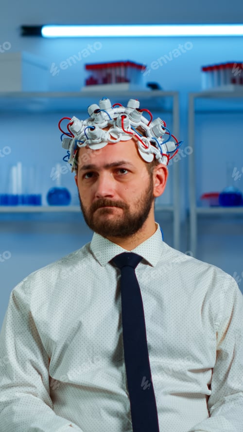 Preview: Researcher neurologist asking man's symptoms taking notes on clipboard