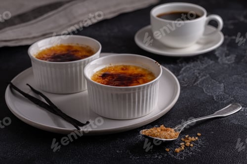 Preview: Creme brulee. French vanilla cream dessert with caramelised sugar.