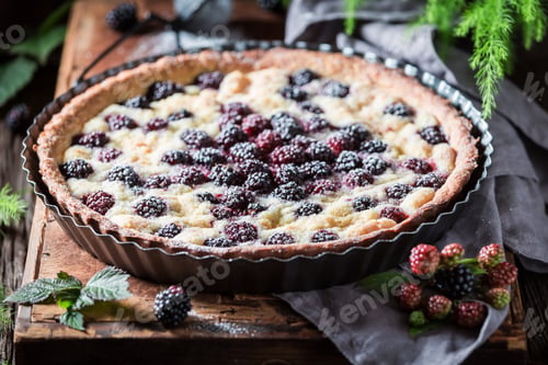 Preview: Sweet and delicious tart with blackberries with caster cugar