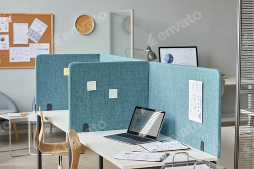 Preview: Office interior with workplaces separated by partition walls