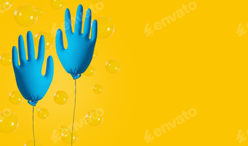 Preview: Blue Glove Balloons with Yellow Bubble Background