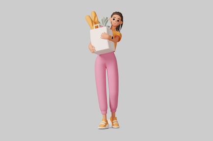 Preview: Woman with groceries.