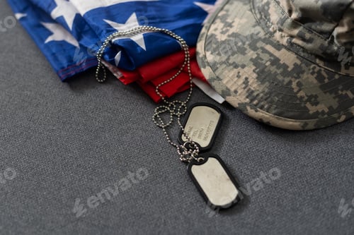 Preview: Soldier's token on American flag background.