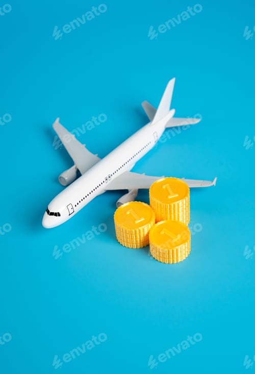 Preview: Airplane and a stack of coins. Flights and air traffic. Income and taxes. Saving on bonus programs.