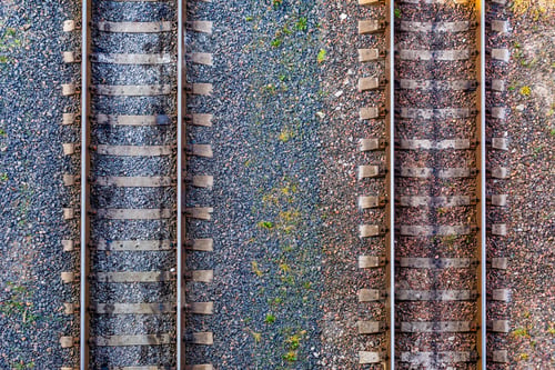 Preview: Aerial view on Railway tracks. Cargo shipping. Travel background