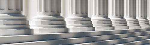Preview: Marble columns and stairs, Classical pillars row in a building facade. Stone colonnade detail.