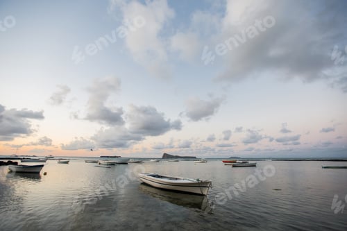 Preview: A lot of boats at sunset. Mauritius island