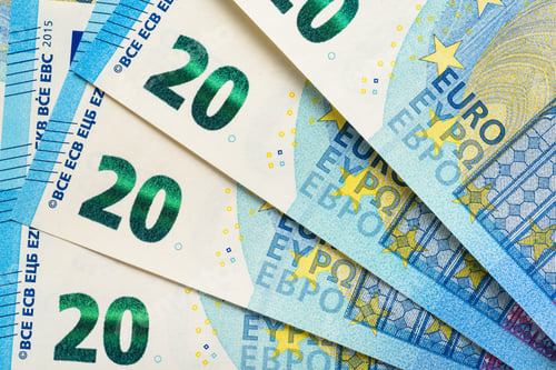 Preview: Twenty Euro banknotes in a row. European Union Currency.