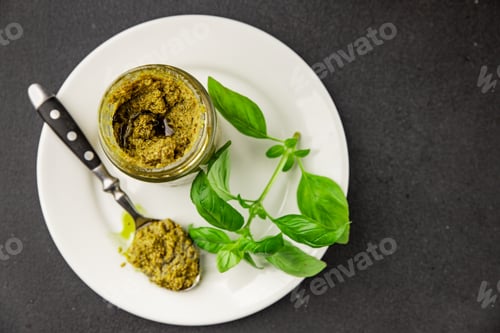 Preview: Pesto sauce basil, olive oil, parmesan, pine nuts, garlic natural product tasty snack food