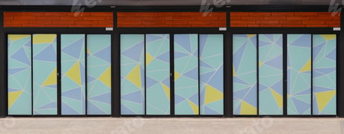 Preview: Colorful shop with graphic texture, mini store door