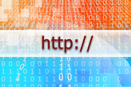 The text inscription HTTP is written on a semitransparent field surrounded by a set of abstract