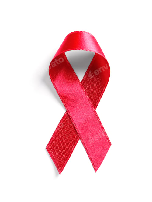 Preview: Pink ribbon on white background, top view. Cancer awareness