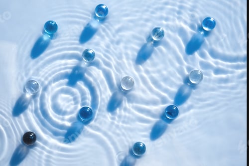 Preview: Cosmetic moisturizing emulsion with granules, serum in blue abstract background