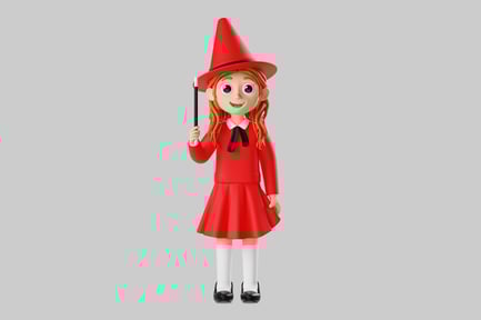 Preview: Cartoon witch girl with wand