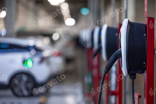 Preview: EV charger and electric car, Electric car charger station for charge ev battery, Plug for vehicle.