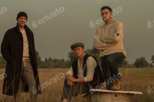 Preview: Preview Group of three urban and handsome fashionable artist guys
