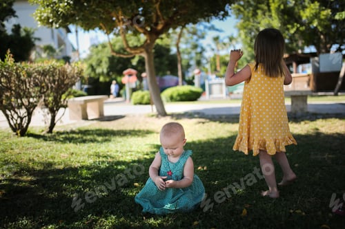 Preview: cute caucasian children are playing in the meadow