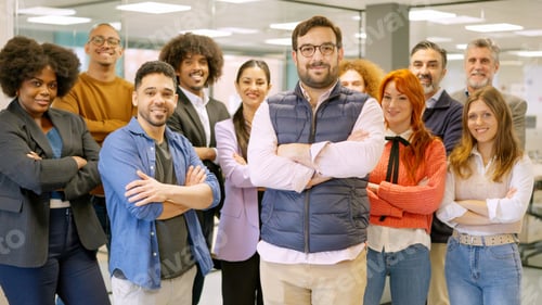 Preview: Work team of a coworking with boss leading them