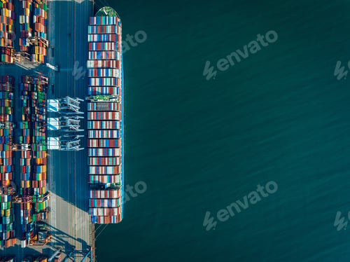 Preview: Aerial view of container terminal in sunrise