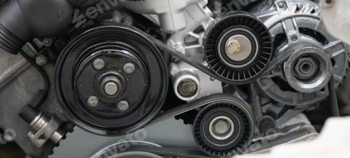Preview: Close-up View of a Car Timing Belt and Pulleys